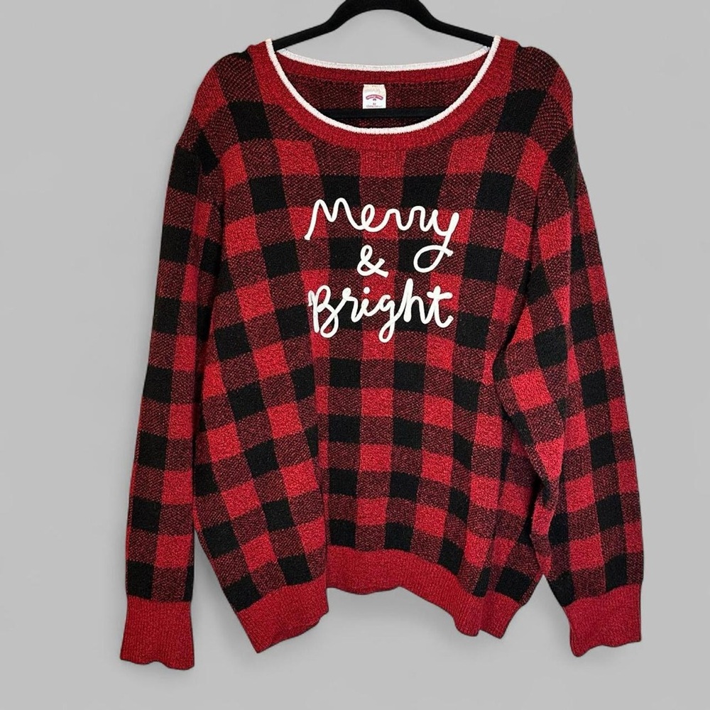 Holiday Time Red and Black Plaid Sweater 3X